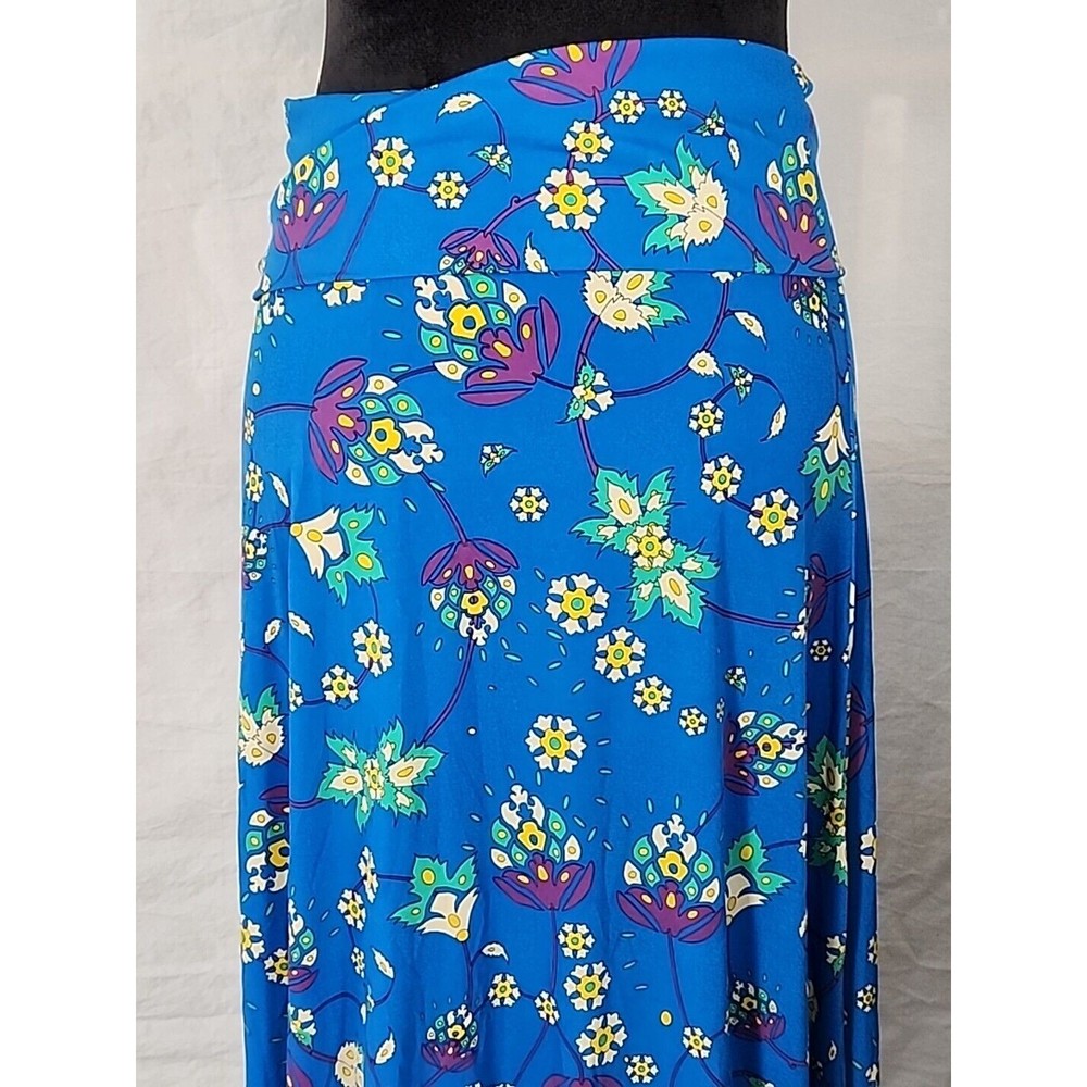 LULAROE Womens XS Blue Floral Long Maxi Skirt Stretch Modest Floral Print - Picture 5 of 6